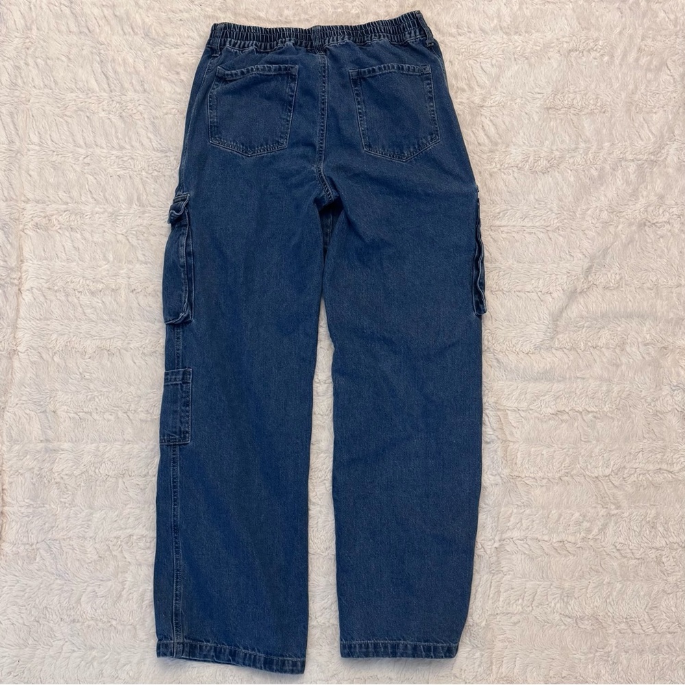 Timing Blue Cargo jeans baggy relaxed fit size large stretch waist high waisted - Picture 2 of 6